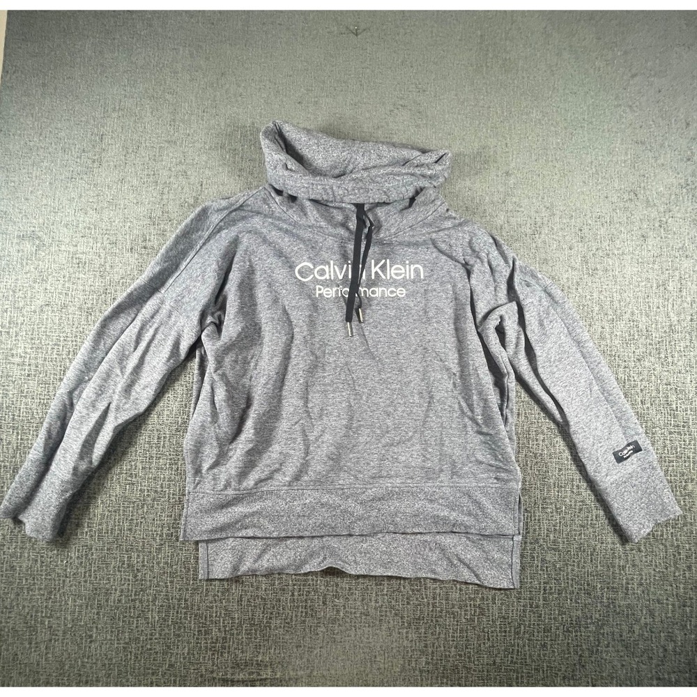 Calvin Klein Performance Womens Gray Cowl Neck Logo Sweatshirt Size M